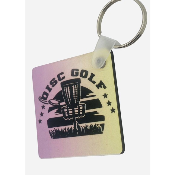Disc Golf Keychain DISCGOLF SUNRISE Yellow Pink Gradient Custom Made Key Ring - Picture 4 of 6